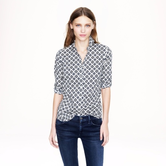 J. Crew Tops - J. Crew Foulard Blue Medallion Perfect Shirt